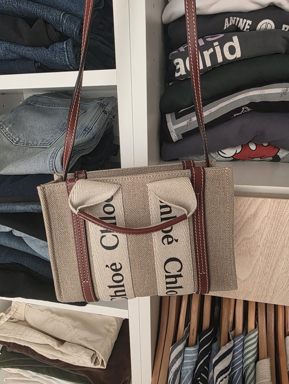 Chloe Beige Canvas Tote with Brown Leather Trim Small